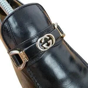 GUCCI Interlocking G Black GG Leather Loafers Vintage Mens Size 40.5 EU 7-7.5 US Gucci | Shoes | Gucci Interlocking G Black Gg Leather  main image 3